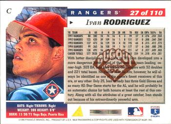 1996 Score - Dugout Collection (Series Two) #27 Ivan Rodriguez Back