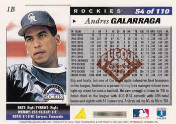 1996 Score - Dugout Collection (Series Two) #54 Andres Galarraga Back