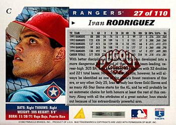 1996 Score - Dugout Collection Artist's Proofs (Series Two) #27 Ivan Rodriguez Back