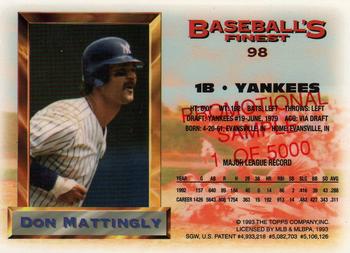 1993 Finest - Promotional Samples #98 Don Mattingly Back