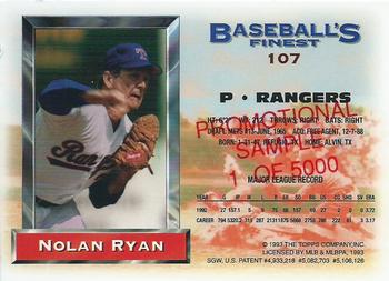 1993 Finest - Promotional Samples #107 Nolan Ryan Back