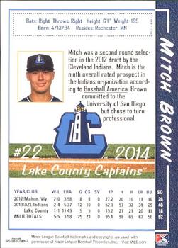 2014 Grandstand Lake County Captains #6 Mitch Brown Back