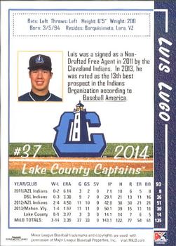 2014 Grandstand Lake County Captains #19 Luis Lugo Back