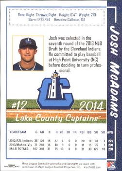 2014 Grandstand Lake County Captains #21 Josh McAdams Back
