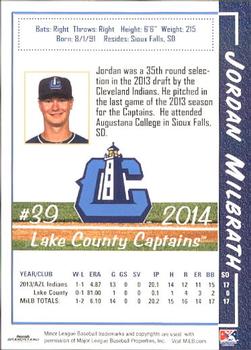 2014 Grandstand Lake County Captains #22 Jordan Milbrath Back