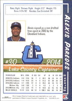 2014 Grandstand Lake County Captains #24 Alexis Paredes Back