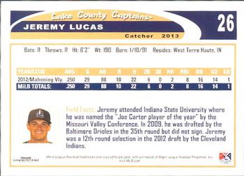 2013 Grandstand Lake County Captains #NNO Jeremy Lucas Back