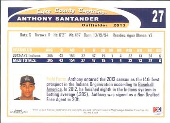 2013 Grandstand Lake County Captains #NNO Anthony Santander Back
