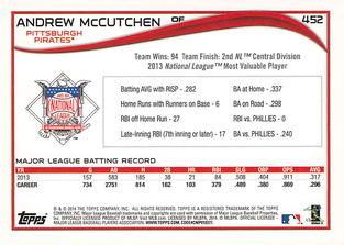2014 Topps Mini #452 Andrew McCutchen Back