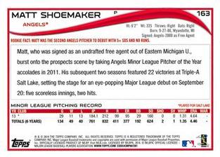 2014 Topps Mini #163 Matt Shoemaker Back