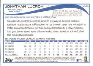 2014 Topps Mini #285 Jonathan Lucroy Back