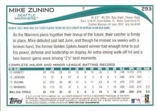 2014 Topps Mini #293 Mike Zunino Back