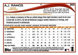2014 Topps Mini #353 A.J. Ramos Back