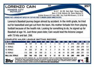 2014 Topps Mini #357 Lorenzo Cain Back