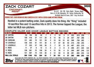 2014 Topps Mini #366 Zack Cozart Back