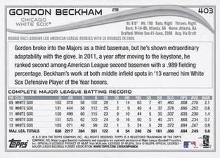 2014 Topps Mini #403 Gordon Beckham Back