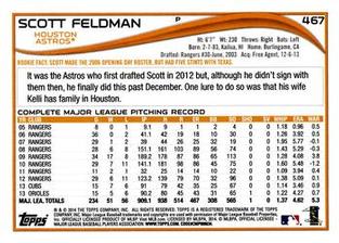 2014 Topps Mini #467 Scott Feldman Back