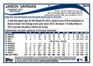 2014 Topps Mini #544 Jason Vargas Back