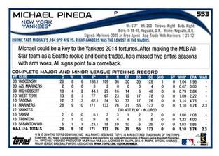 2014 Topps Mini #553 Michael Pineda Back