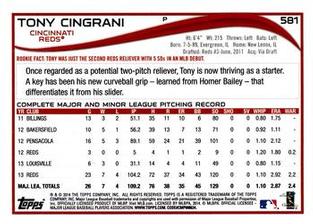 2014 Topps Mini #581 Tony Cingrani Back