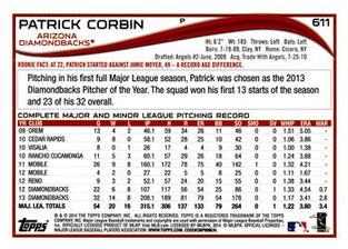 2014 Topps Mini #611 Patrick Corbin Back