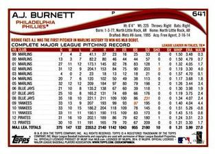 2014 Topps Mini #641 A.J. Burnett Back