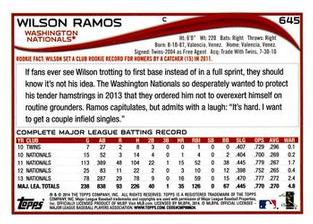 2014 Topps Mini #645 Wilson Ramos Back