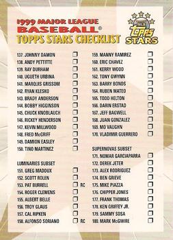 1999 Topps Stars - Checklists #3 Checklist 3 of 3 (137-180 and Inserts) Front