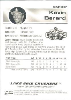 2013 Choice Lake Erie Crushers #1 Kevin Berard Back