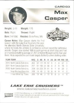 2013 Choice Lake Erie Crushers #3 Max Casper Back