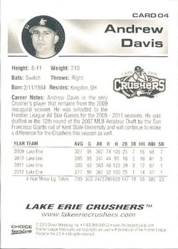 2013 Choice Lake Erie Crushers #4 Andrew Davis Back
