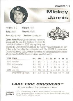 2013 Choice Lake Erie Crushers #11 Mickey Jannis Back