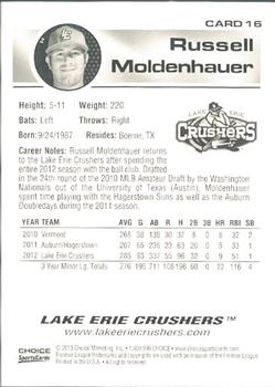 2013 Choice Lake Erie Crushers #16 Russell Moldenhauer Back
