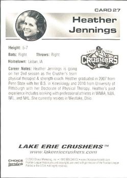 2013 Choice Lake Erie Crushers #27 Heather Jennings Back