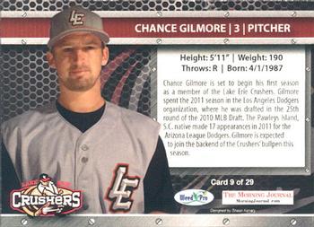 2012 Weed Pro Morning Journal Lake Erie Crushers #9 Chance Gilmore Back