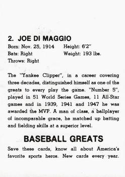 1985 Baseball Greats Caricatures #2 Joe DiMaggio Back
