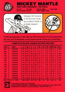 1997 Scoreboard Mickey Mantle #65 Mickey Mantle Back