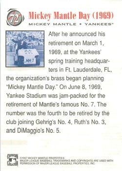 1997 Scoreboard Mickey Mantle #72 Mickey Mantle Back