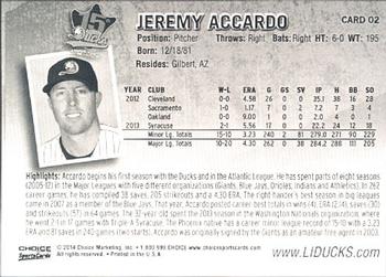 2014 Choice Long Island Ducks #02 Jeremy Accardo Back