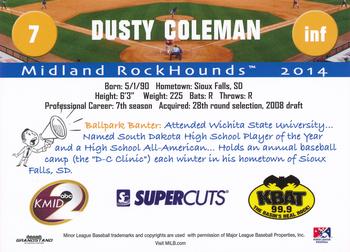 2014 Grandstand Midland RockHounds #NNO Dusty Coleman Back