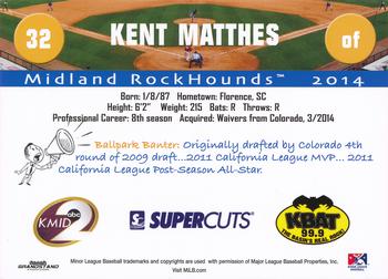 2014 Grandstand Midland RockHounds #NNO Kent Matthes Back