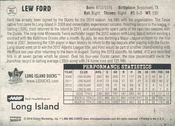 2014 Choice Long Island Ducks 15th Anniversary #7 Lew Ford Back