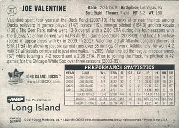 2014 Choice Long Island Ducks 15th Anniversary #12 Joe Valentine Back