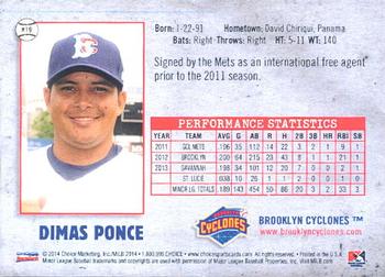 2014 Choice Brooklyn Cyclones #19 Dimas Ponce Back