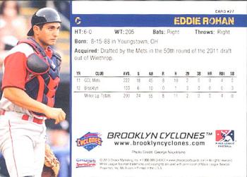 2013 Choice Brooklyn Cyclones #27 Eddie Rohan Back