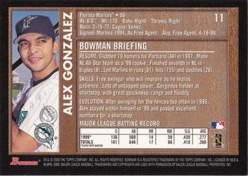2000 Bowman - Retro/Future #11 Alex Gonzalez Back