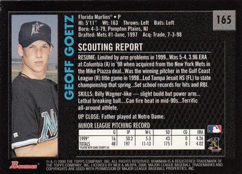 2000 Bowman - Retro/Future #165 Geoff Goetz Back
