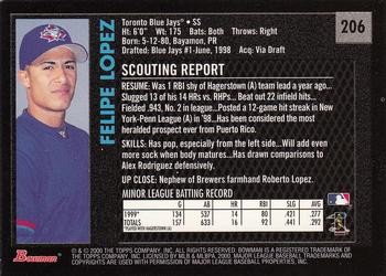 2000 Bowman - Retro/Future #206 Felipe Lopez Back