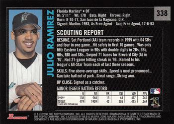 2000 Bowman - Retro/Future #338 Julio Ramirez Back