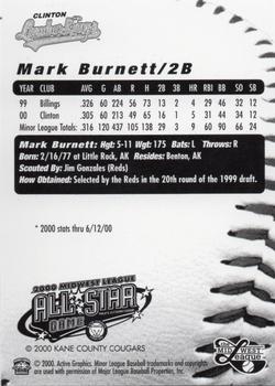 2000 Active Graphics Midwest League All-Stars #NNO Mark Burnett Back